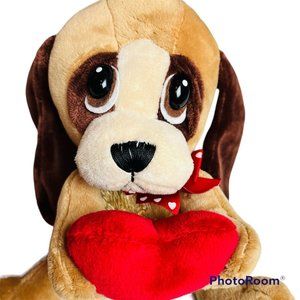 Ganz Heart Tuggers Puppy Dog Brown Stuffed Plush Floppy Ears Sad Big Eye Bean 8”